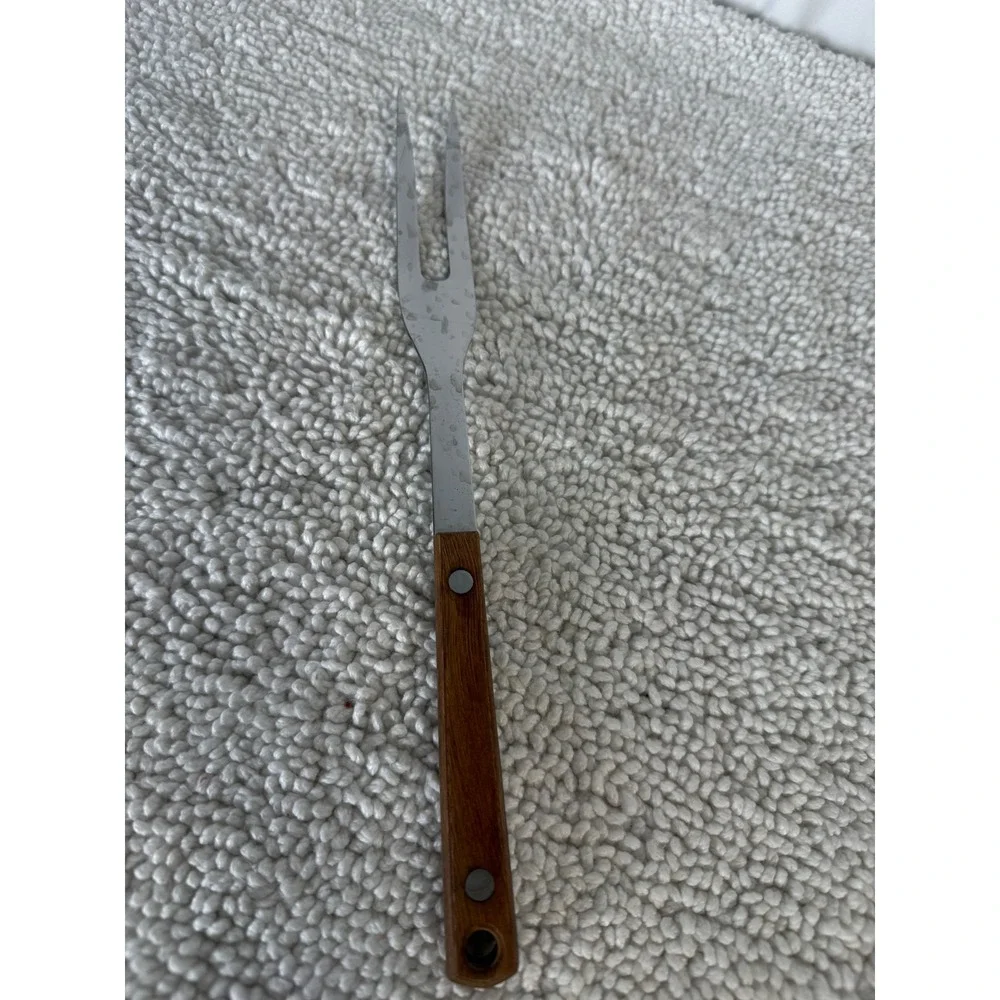 Vintage‎ Stainless Steel Carving Fork Wood Handle Japan